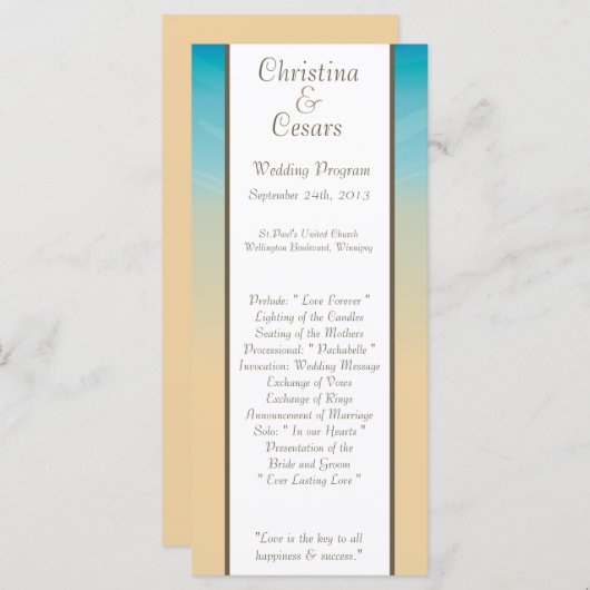 25 4x9 Programme de mariage Ocean Beach Shore Seas (Devant / Derrière)