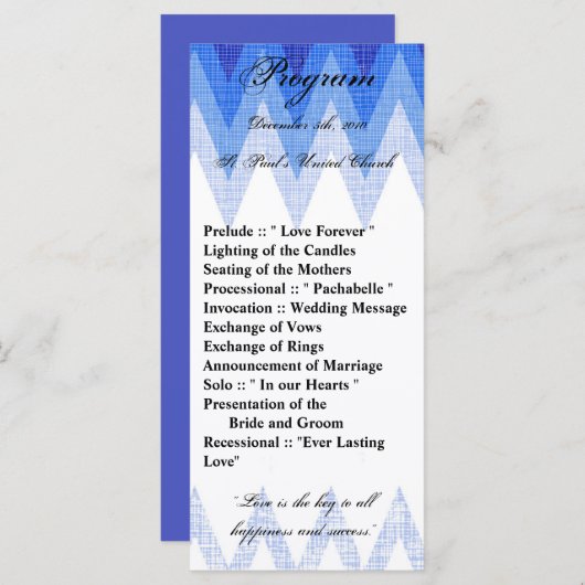 25 4x9 Programme de mariage Ombre Blue Chevron (Devant / Derrière)