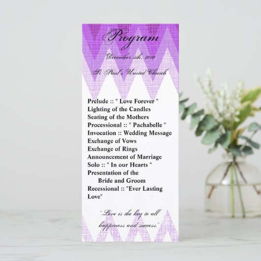 25 4x9 Programme de mariage Ombre Purple Chevron (Debout devant)