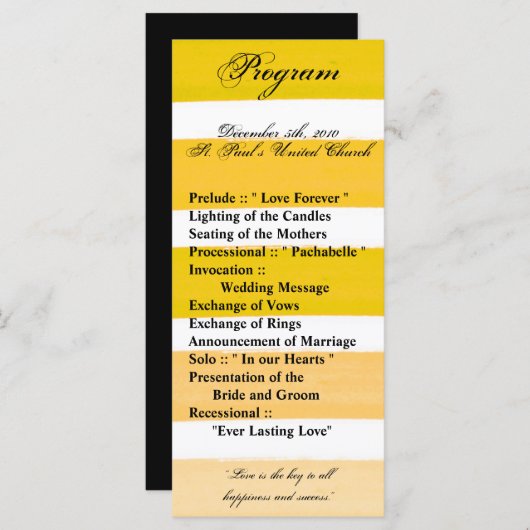 25 4x9 Programme de mariage Ombre Stripe Yellow Li (Devant / Derrière)