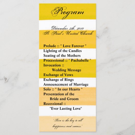 25 4x9 Programme de mariage Ombre Stripe Yellow Li (Devant)