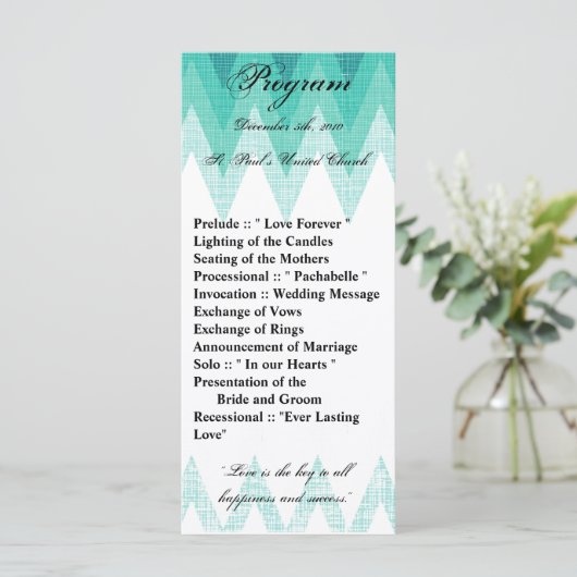 25 4x9 Programme de mariage Ombre Turquoise Chevro (Debout devant)