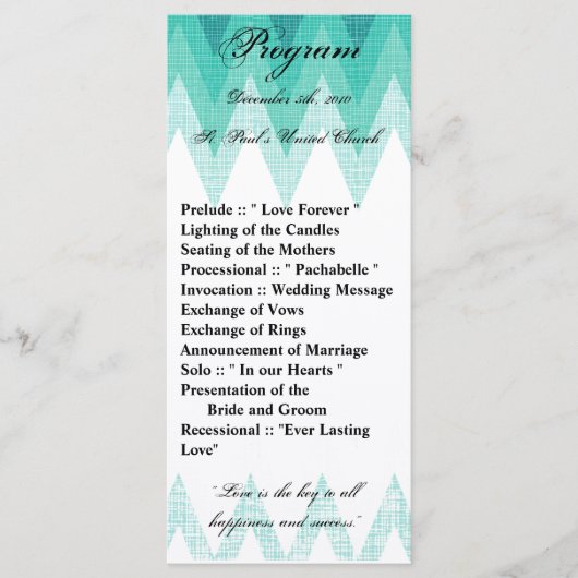 25 4x9 Programme de mariage Ombre Turquoise Chevro (Devant)
