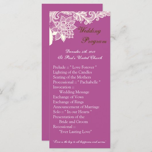 25 4x9 Programme de mariage Orche en dentelle vict (Devant / Derrière)