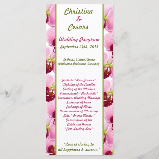 25 4x9 Programme de mariage Orchidée rose Longue t (Devant)