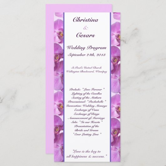 25 4x9 Programme de mariage Orchidées violettes su (Devant / Derrière)