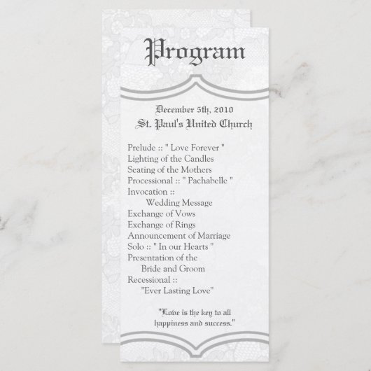 25 4x9 Programme de mariage Pays dentelle blanche (Devant / Derrière)