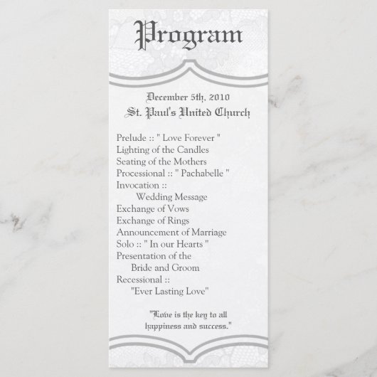 25 4x9 Programme de mariage Pays dentelle blanche (Devant)