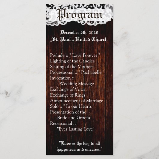 25 4x9 Programme de mariage Pays Grange foncée Den (Devant)