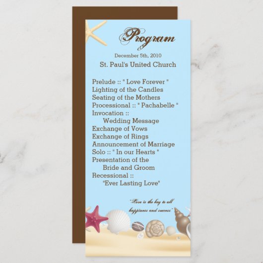 25 4x9 Programme de mariage Plage Coques de mer Sa (Devant / Derrière)