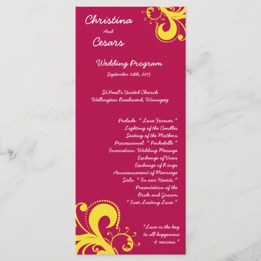 25 4x9 Programme de mariage Points Hot rose/Jaune (Devant)