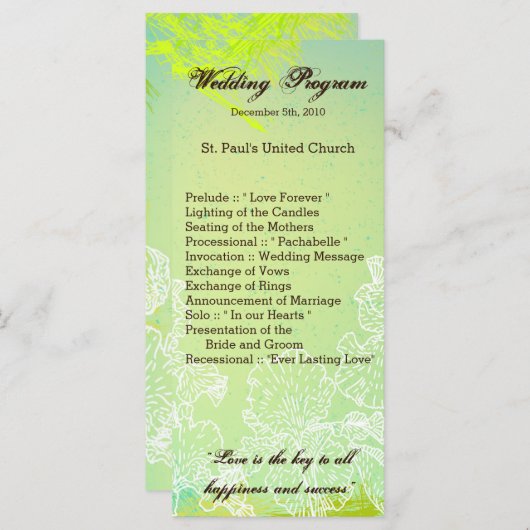 25 4x9 Programme de mariage Printemps Hibiscus Fle (Devant / Derrière)