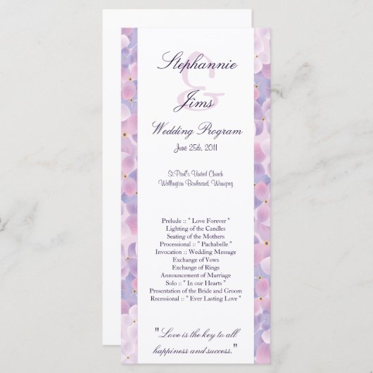 25 4x9 Programme de mariage Purple Hydrangea (Devant / Derrière)