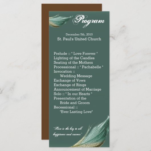 25 4x9 Programme de mariage Quail Feather Bird Pig (Devant / Derrière)