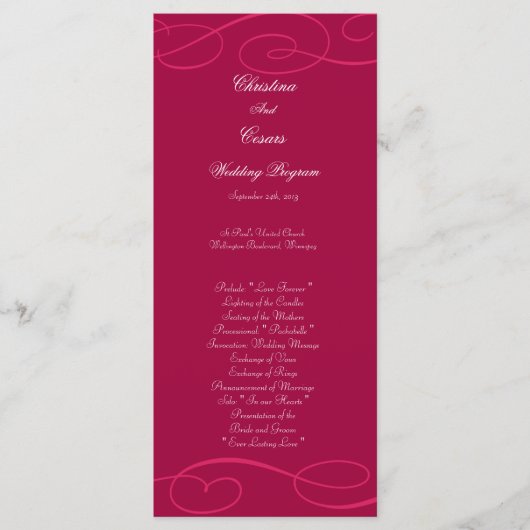 25 4x9 Programme de mariage Raspberry Pink Loops/S (Devant)