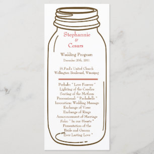 25 4x9 Programme de mariage Rose/Brown Mason Jar