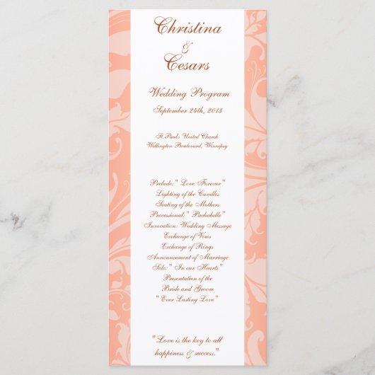 25 4x9 Programme de mariage Rose Brown sur Pink Fl (Devant)