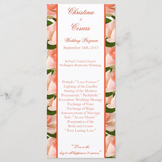 25 4x9 Programme de mariage Rose/Pêche Rose avec F (Devant)