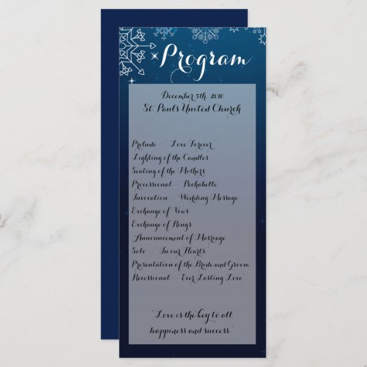 25 4x9 Programme de mariage Snowflakes hiver glace (Devant / Derrière)