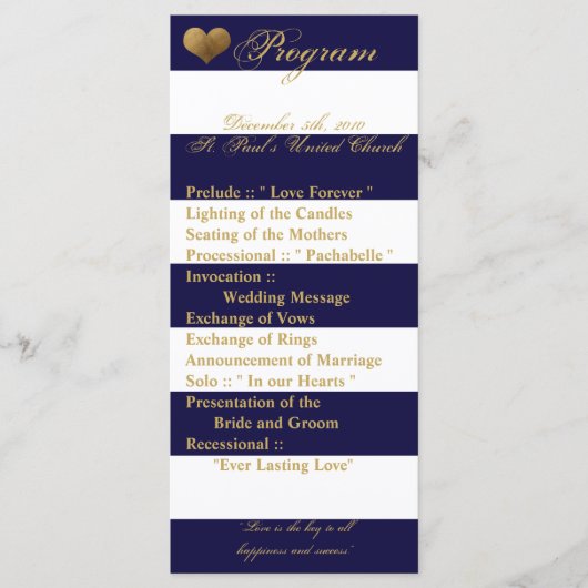 25 4x9 Programme de mariage Stripe moderne Marine  (Devant)