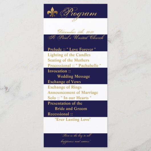 25 4x9 Programme de mariage Stripe moderne Marine (Devant)