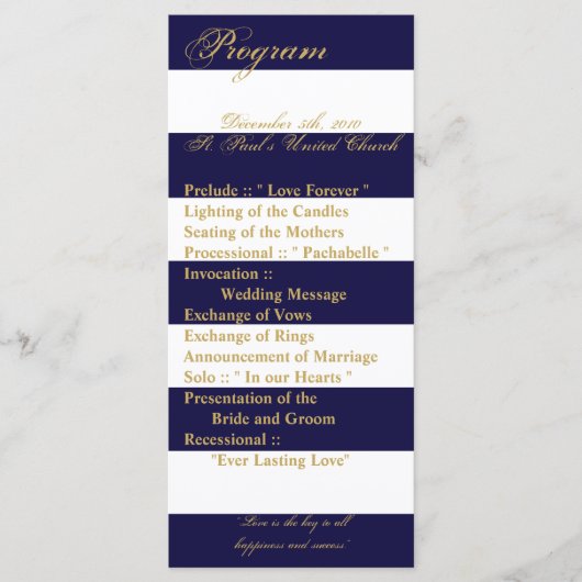 25 4x9 Programme de mariage Stripe moderne Marine  (Devant)