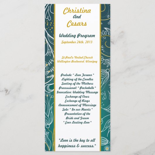 25 4x9 Programme de mariage Turquoise/Jaune Mustar (Devant)