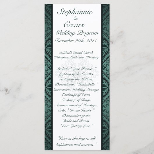 25 4x9 Programme de mariage Turquoise Ornate Damas (Devant)