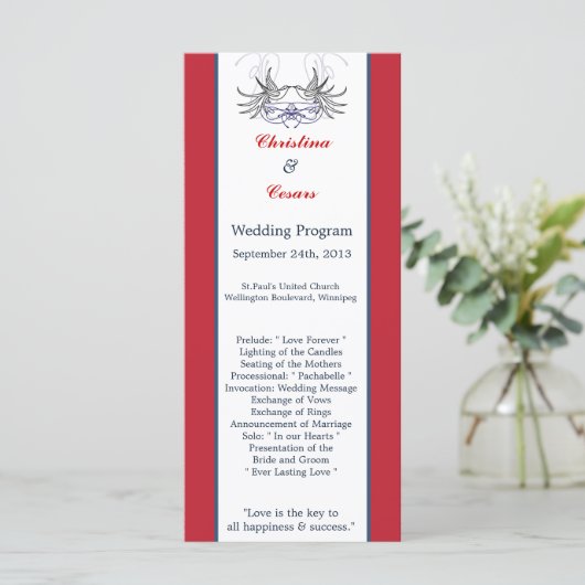 25 4x9 Programme de mariage White Dove Red Blue BG (Debout devant)