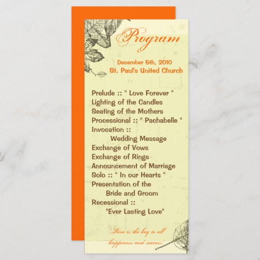 25 4x9 Trouwprogramma Hand getrokken herfstbladere Programma (Voorkant / Achterkant)