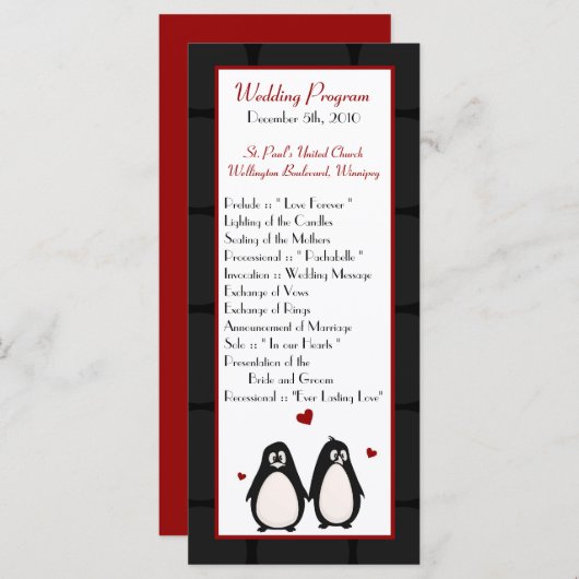 25 4x9 Trouwprogramma Penguin Love Paar Mate voor Programma (Voorkant / Achterkant)