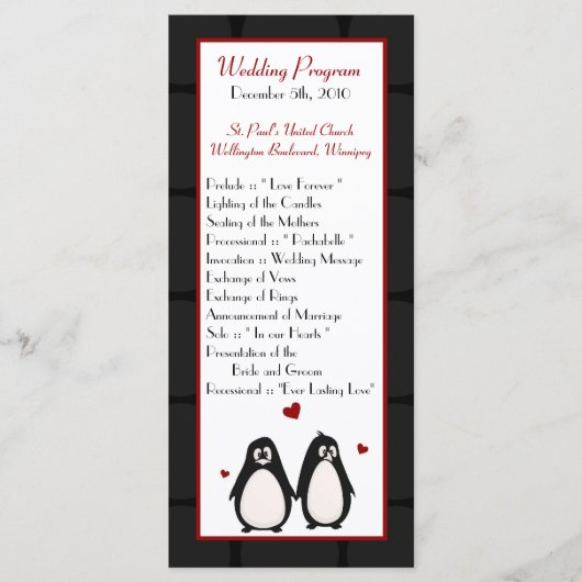 25 4x9 Trouwprogramma Penguin Love Paar Mate voor Programma (Voorkant)