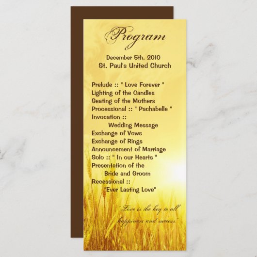 25 4x9 Trouwprogramma Sunrise Tarwe Land Rusti Programma (Voorkant / Achterkant)