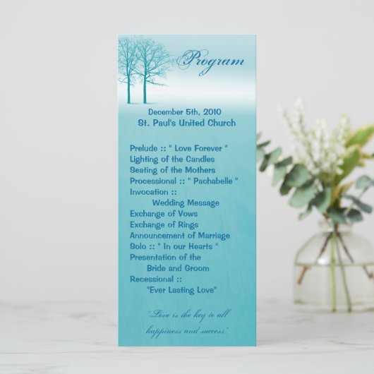 25 4x9 Trouwprogramma Twee winterbomen Sneeuwpad Programma (Staand voorkant)
