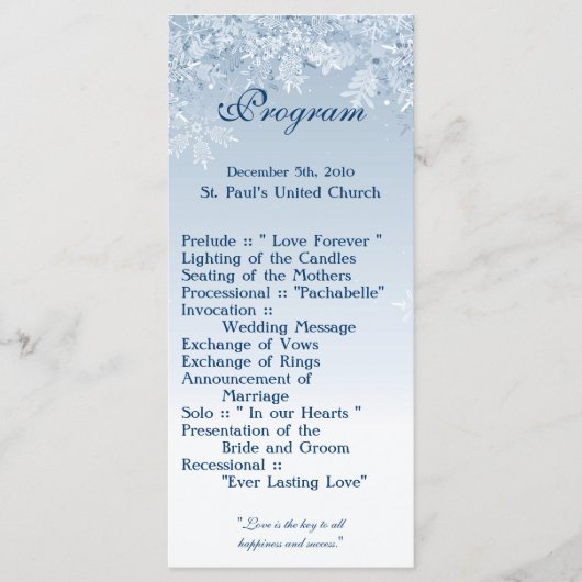 25 4x9 Trouwprogramma Winter Wonderland Trees Cry Programma (Voorkant)