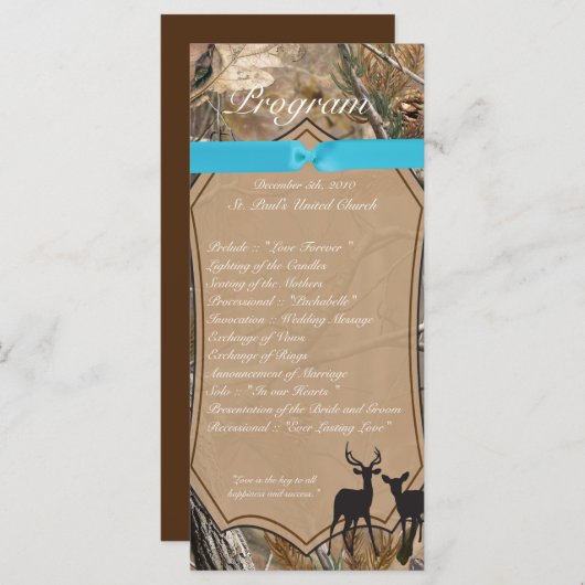 25 4x9 Wedding Program Hunters Camo Camoflauge Dee Programma (Voorkant / Achterkant)