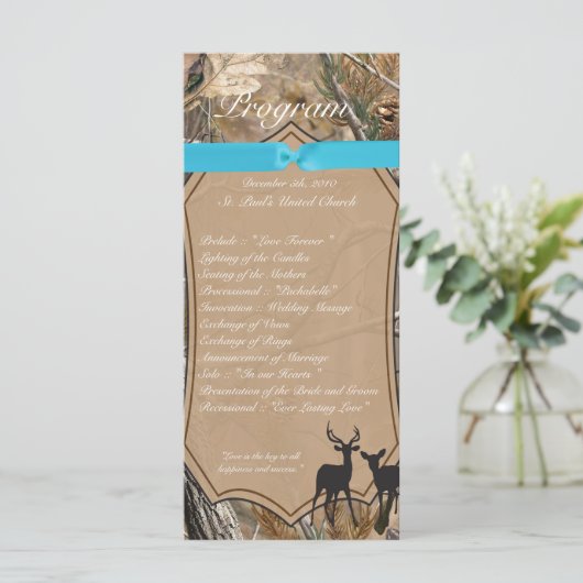 25 4x9 Wedding Program Hunters Camo Camoflauge Dee Programma (Staand voorkant)