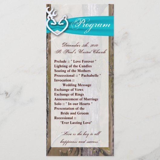 25 4x9 Wedding Program Hunting Deer Doe Buck Camo Programma (Voorkant)