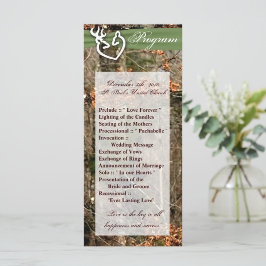 25 4x9 Wedding Program Hunting Deer Doe Buck Camo Programma (Staand voorkant)