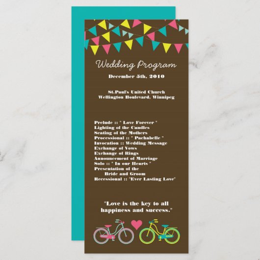 25 4x9 Wedding Program Love Lovers Bikes Bicycle Programma (Voorkant / Achterkant)