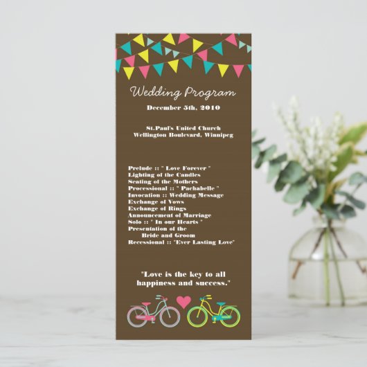 25 4x9 Wedding Program Love Lovers Bikes Bicycle Programma (Staand voorkant)