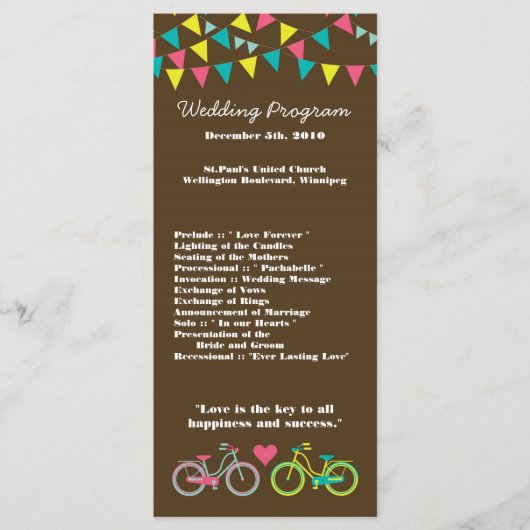 25 4x9 Wedding Program Love Lovers Bikes Bicycle Programma (Voorkant)