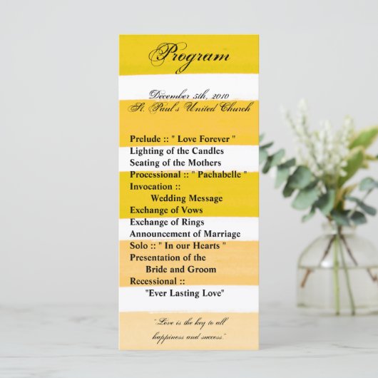 25 4x9 Wedding Program Ombre Stripe Yellow Line Programma (Staand voorkant)