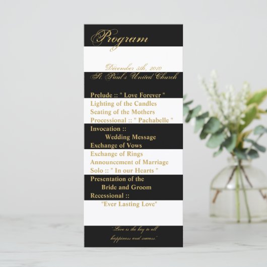 25 4x9 Wedding Programma Modern Stripe Black White (Staand voorkant)