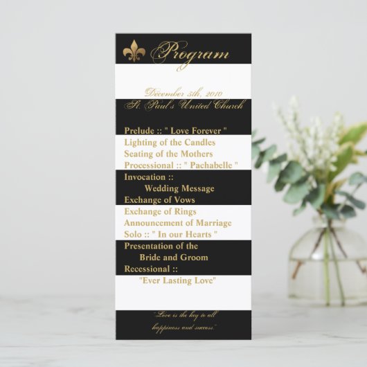 25 4x9 Wedding Programma Modern Stripe Black White (Staand voorkant)