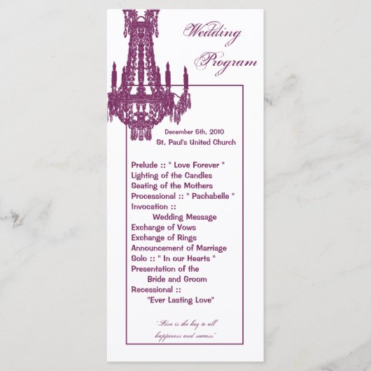 25 4x9 Wedding Programme Crystal Chandelier Glitz Programma (Voorkant)