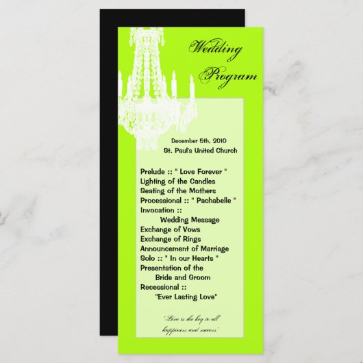 25 4x9 Wedding Programme Crystal Chandelier Glitz Programma (Voorkant / Achterkant)