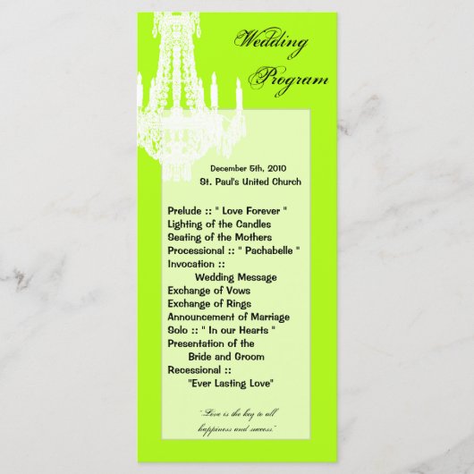 25 4x9 Wedding Programme Crystal Chandelier Glitz Programma (Voorkant)