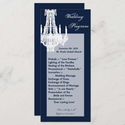 25 4x9 Wedding Programme Crystal Chandelier Glitz Programma (Voorkant / Achterkant)