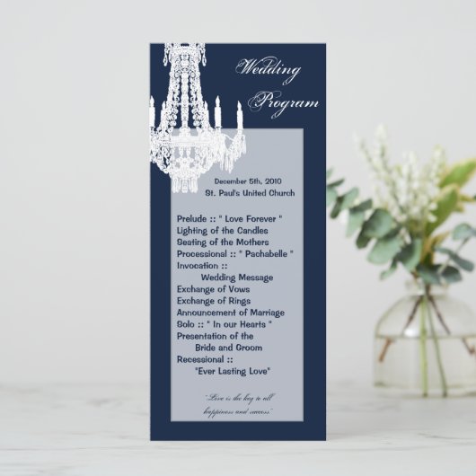 25 4x9 Wedding Programme Crystal Chandelier Glitz Programma (Staand voorkant)